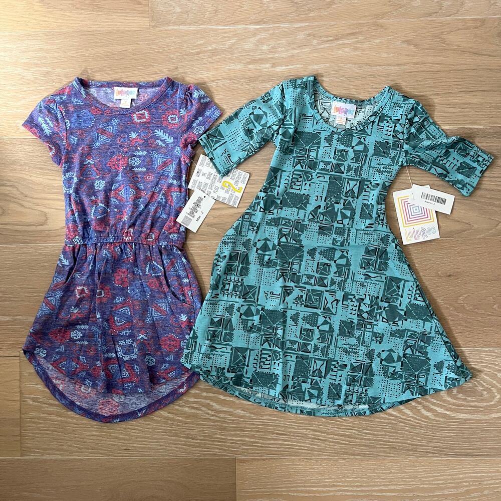 LuLaRoe Girl's Mae & Adeline Dresses sz 2 NWT